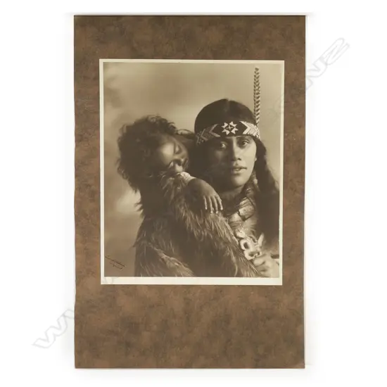 C. Troughton Clark (NZ 1890-1979) Māori Mother & Child carbonette print photograph,